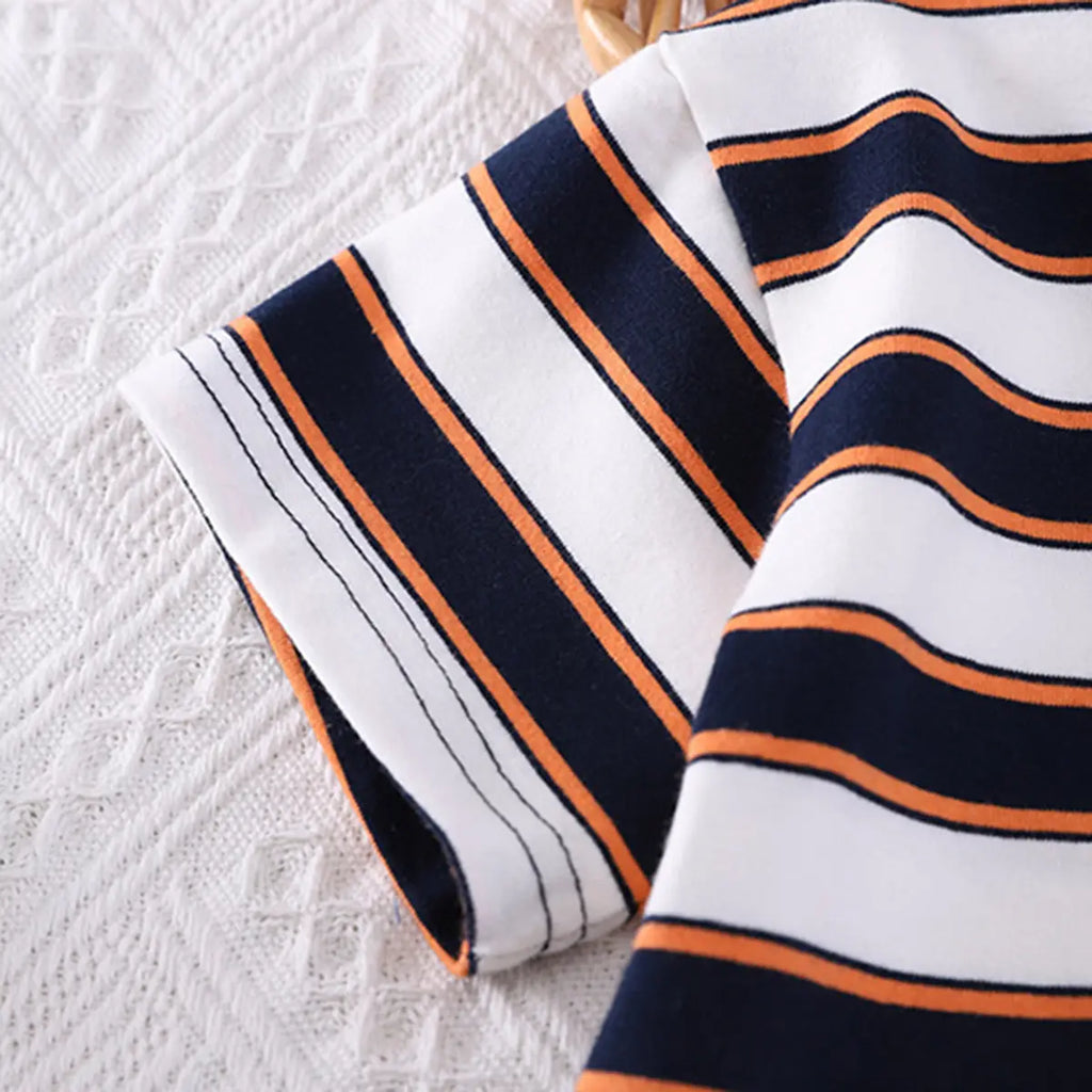Boys Navy Blue Striped Polo T-shirt With Elasticated Shorts Sets 2 pc. Sets
