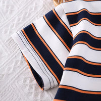 Boys Navy Blue Striped Polo T-shirt With Elasticated Shorts Sets 2 pc. Sets
