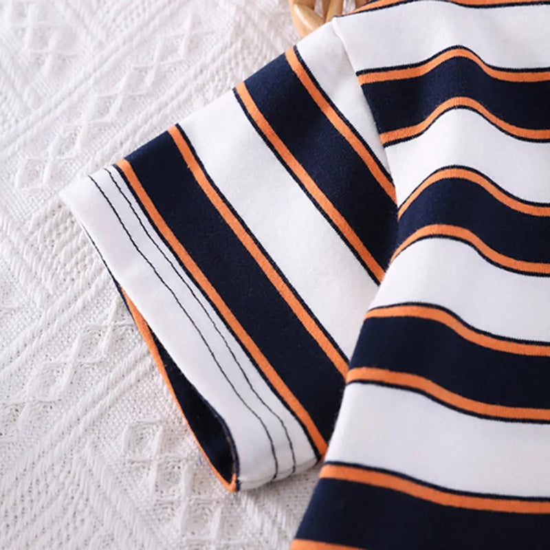 Boys Navy Blue Striped Polo T-shirt With Elasticated Shorts Sets 2 pc. Sets