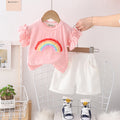 Girls Rainbow Applique Short Sleeve T-Shirt With Shorts 2 pc. Sets Pink 1-2 Y 