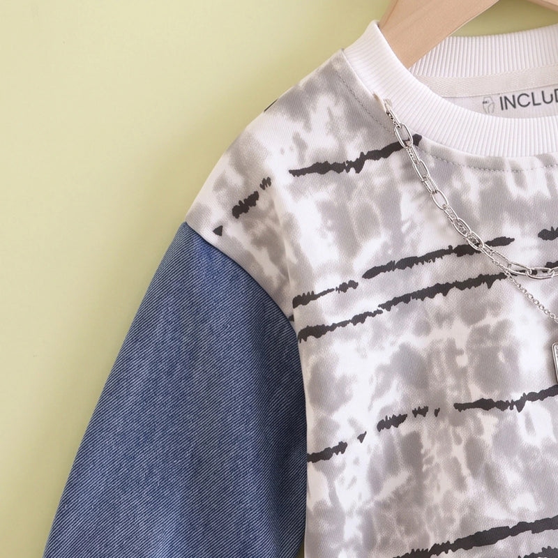 Boys Grey Striped Sweatshirt With Denim Pants Sets 2 pc. Sets