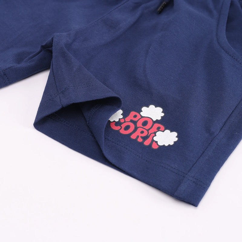 Boys Blue Popcorn Graphic Polo T-shirt With Drawstring Shorts Sets Sets