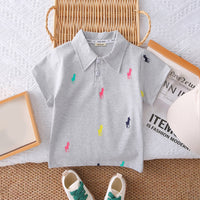 Boys Grey Horse Printed Polo T-Shirt With Shorts Set 2 pc. Sets