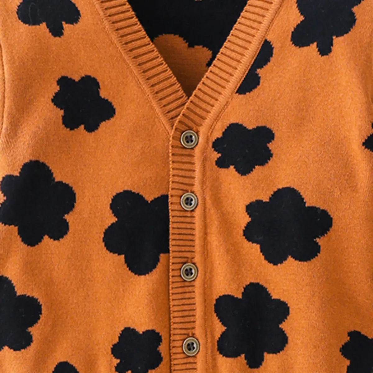 Boys Orange Self-Design Floral Pattern Knitted Cardigan Sweaters & Cardigans