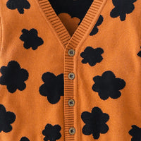 Boys Orange Self-Design Floral Pattern Knitted Cardigan Sweaters & Cardigans