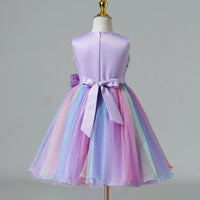 Girls Lavender Floral Applique Fit & Flare Party Wear Dress With Sequin Bow Party Dresses