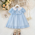 Girls Light Blue Textured Peter Pan Collar Fit & Flare Dress Casual Dresses Light Blue 2-3 Y