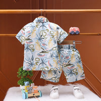 Boys White Abstract Print Short Sleeve Shirt With Graphic T-Shirt And Elasticated Shorts Sets 3 pc. Sets