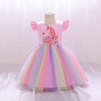 Girls Unicorn Print Party Wear Dress Party Dresses Pink 1-2 Y 