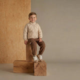 Boys Beige Long Sleeve Fleece Jacket With Quilted Vest & Jogger Sets