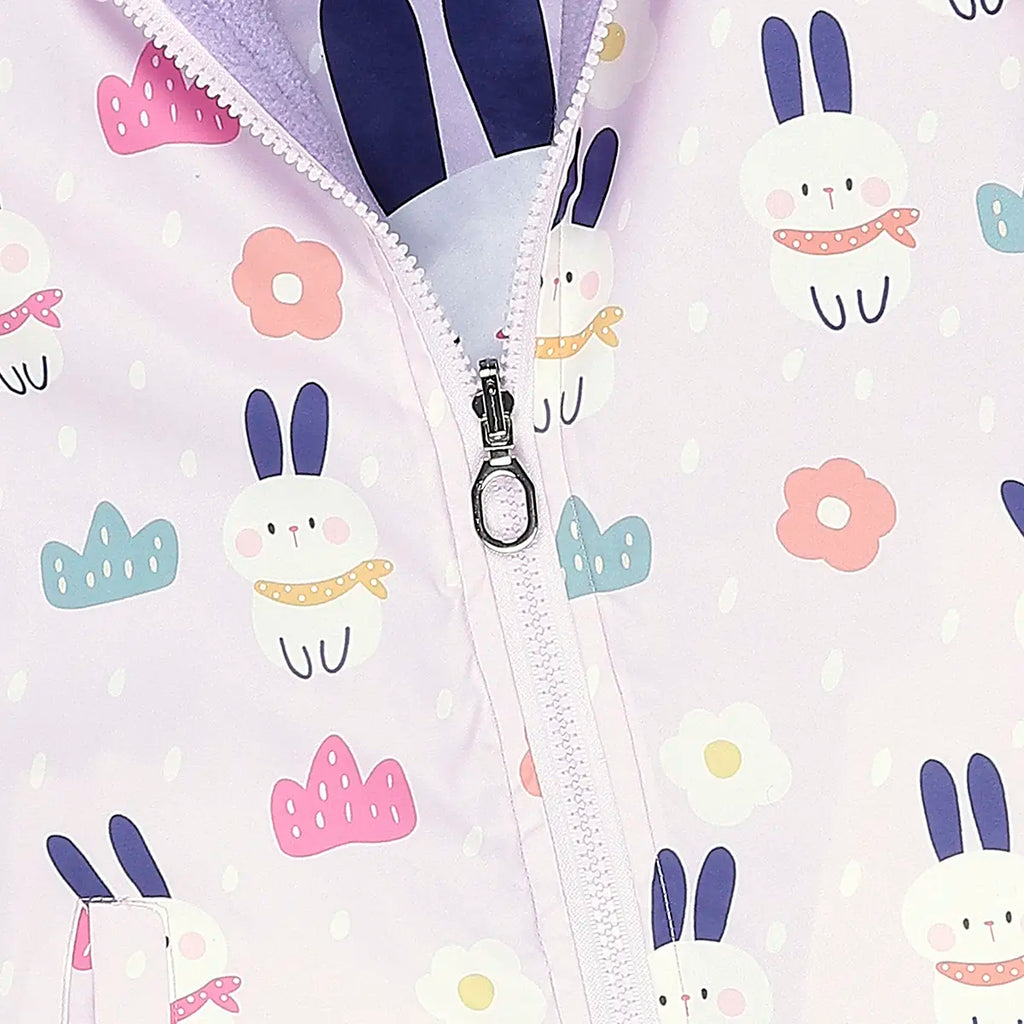 Girls Light Purple Rabbit Printed Reversible Hooded Zipper Jacket Coats & Jackets