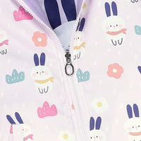 Girls Light Purple Rabbit Printed Reversible Hooded Zipper Jacket Coats & Jackets
