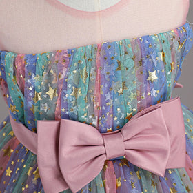 Girls Pink Star Foil Print Sleeveless Fit & Flare Party Wear Dress Party Dresses