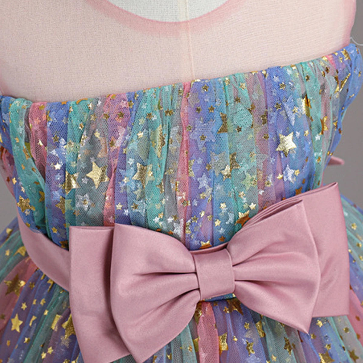 Girls Pink Star Foil Print Sleeveless Fit & Flare Party Wear Dress Party Dresses