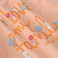 Girls Orange Typographic Printed Top With Denim Shorts Sets 2 pc. Sets