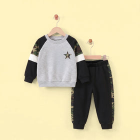 Boys Grey Star Print Sweatshirt With Pants Sets 2 pc. Sets Grey 1-2 Y