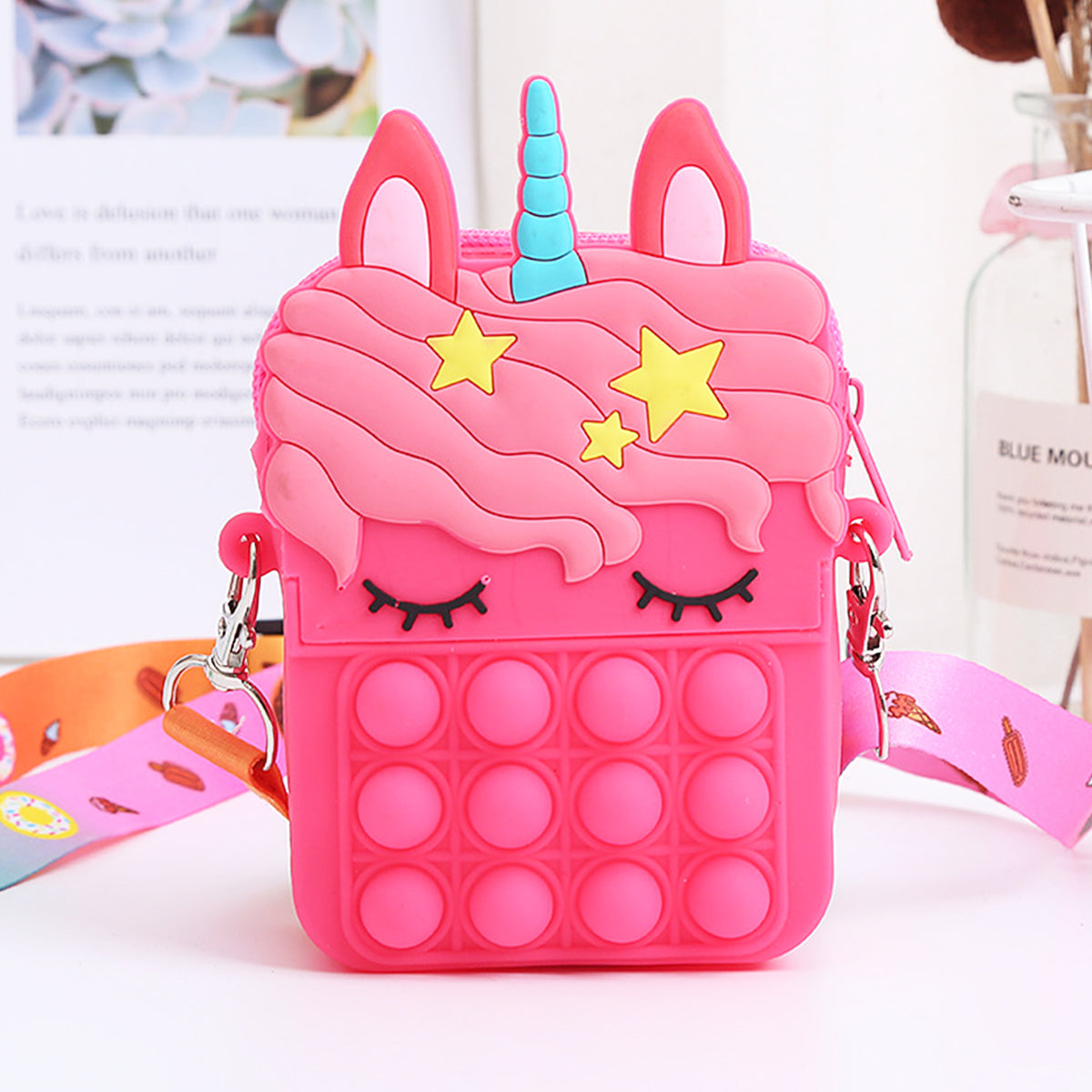 Girls Fuchsia Silicone Pop-It Unicorn Sling Bag Trending Accessories Fuchsia Onesize