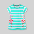 Girls Patch Applique Striped A-Line Dress Casual Dresses Green 1-2 Y 