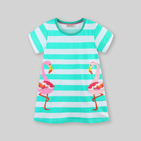 Girls Patch Applique Striped A-Line Dress Casual Dresses Green 1-2 Y 