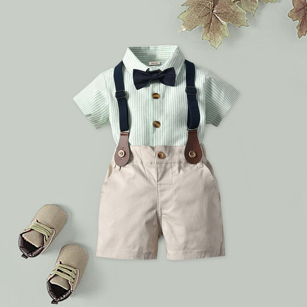 Boys Pin Stripes Shirt With Suspender Shorts