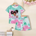Girls Green Graphic Tie & Dye Print T-Shirt With Short Set 2 pc. Sets Green 3-4 Y