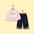 Girls Pink Graphic Peplum Top With Pants Sets Sets Pink 1-2 Y