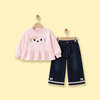 Girls Pink Graphic Peplum Top With Pants Sets Sets Pink 1-2 Y