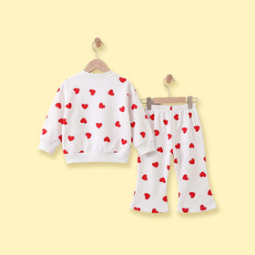 Girls White Heart Printed Sweatshirt & Pants Co-ord Sets Sets