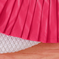 Girls Ruffle Applique Top With Pink Faux Leather Pleated Skirt Sets Sets