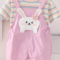 Boys Short Sleeve T-Shirt With Pink Bunny Applique Dungaree Sets 2 pc. Sets