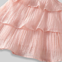 Girls Light Pink Sleeveless Layered Dress With Embellished Neckline Casual Dresses