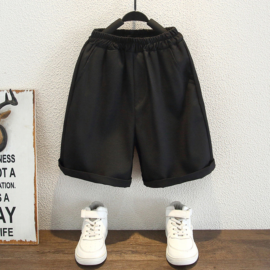 Boys White Solid Short Sleeves Shirt With Shorts Set Sets