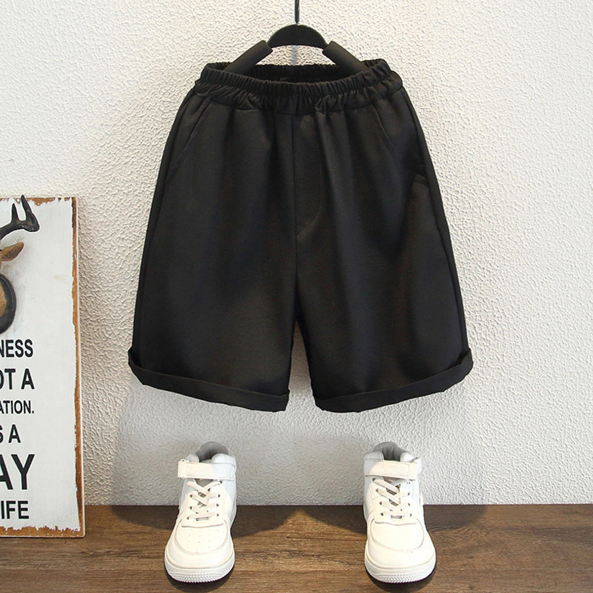 Boys White Solid Short Sleeves Shirt With Shorts Set Sets