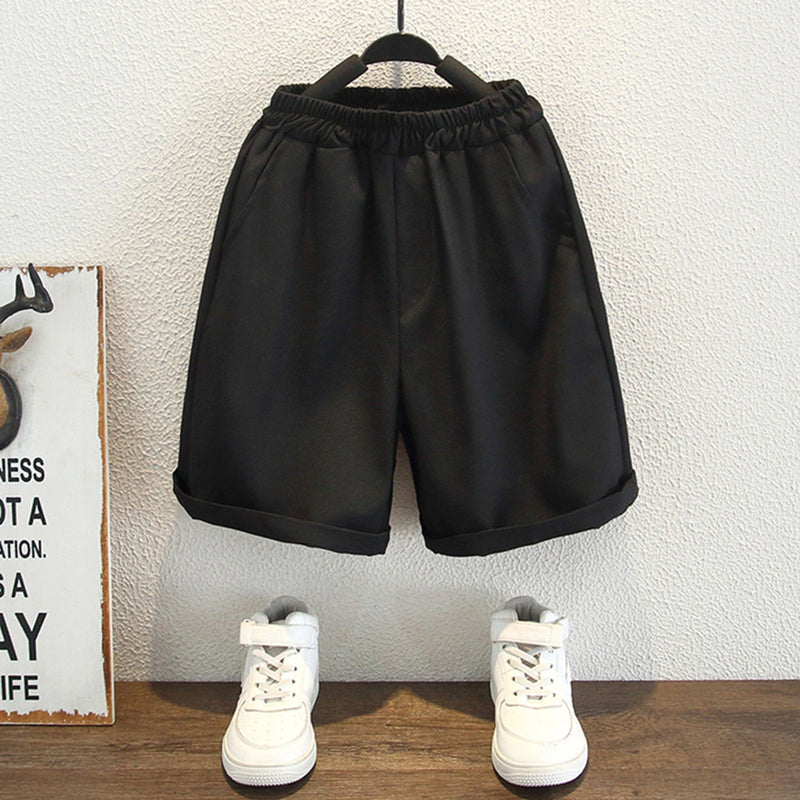 Boys White Solid Short Sleeves Shirt With Shorts Set Sets