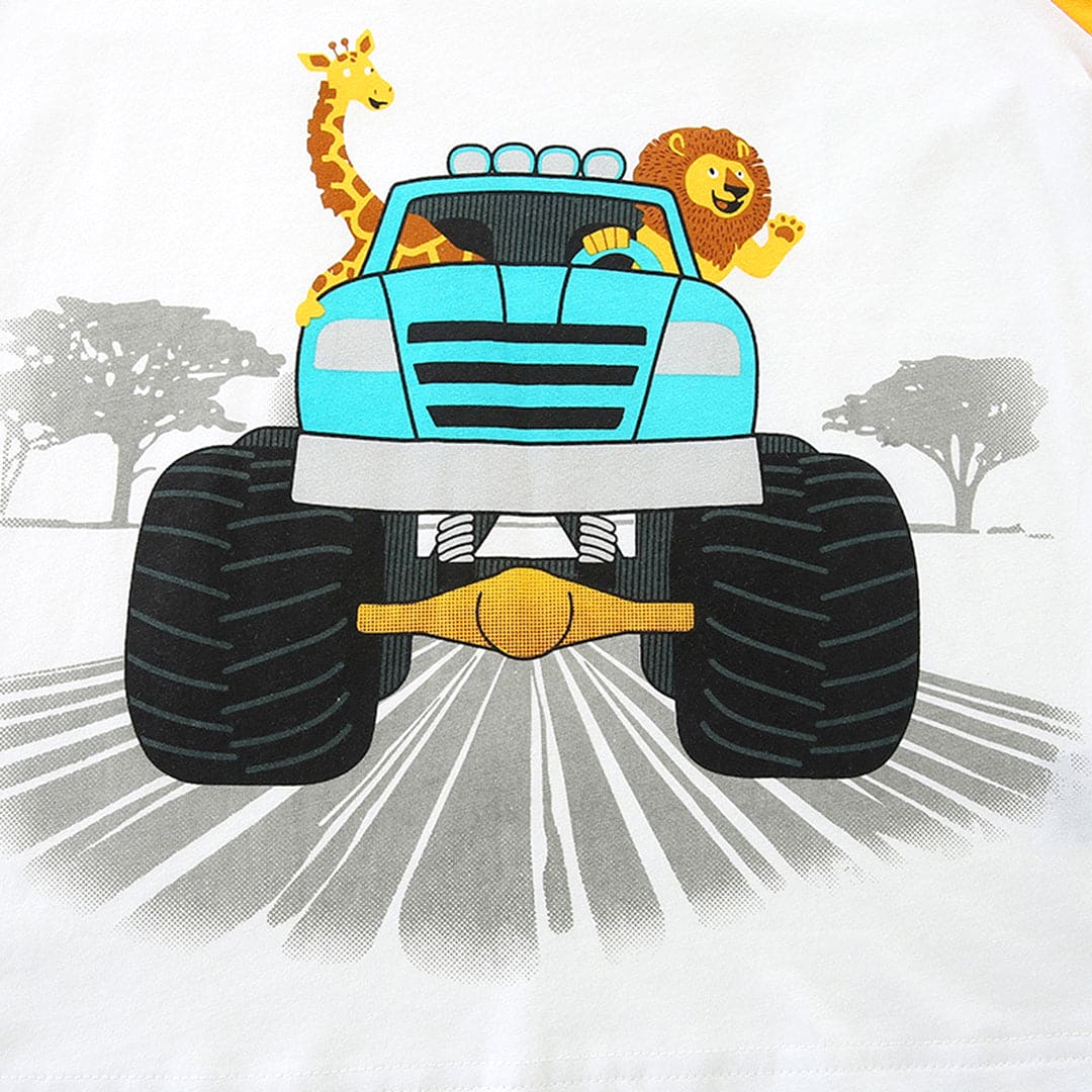 Boys Car Print T-Shirt With Striped Shorts 2 pc. Sets   