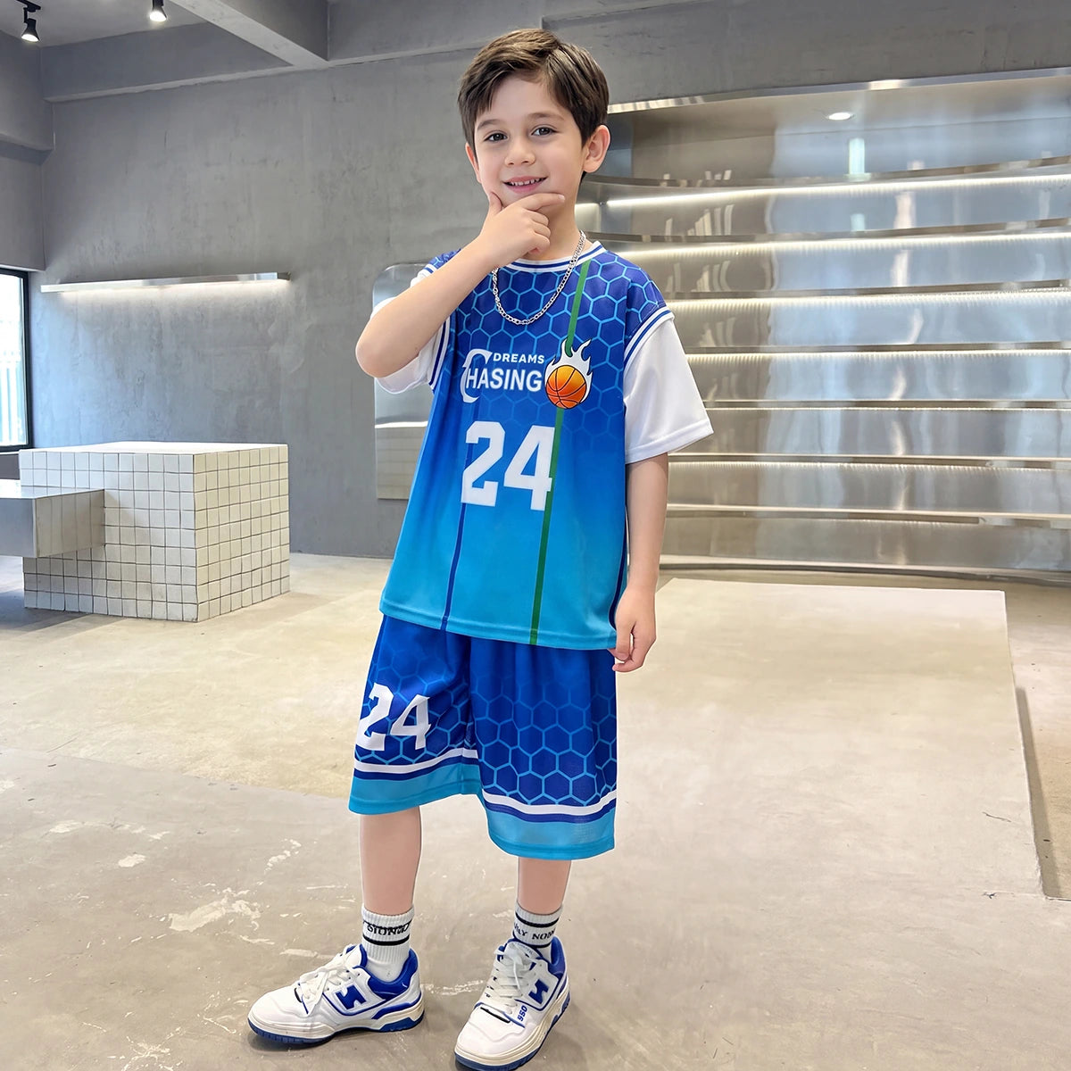 Boys Blue Typographic Print Short Sleeve T-Shirt With Shorts Sets 2 pc. Sets Blue 5-6 Y