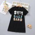 Girls Black Typographic Print Short Sleeve T-Shirt Dress Casual Dresses Black 4-5 Y