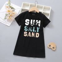 Girls Black Typographic Print Short Sleeve T-Shirt Dress Casual Dresses Black 4-5 Y