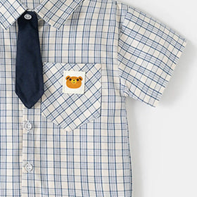 Boys Light Blue Checked Shirt with Bear Patch Pocket Shirts