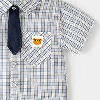 Boys Light Blue Checked Shirt with Bear Patch Pocket Shirts