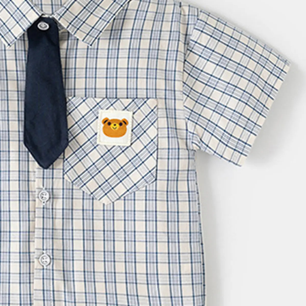 Boys Light Blue Checked Shirt with Bear Patch Pocket Shirts