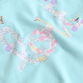 Girls Sky Blue Typographic Printed Short Sleeves T-Shirt With Shorts Sets Sets