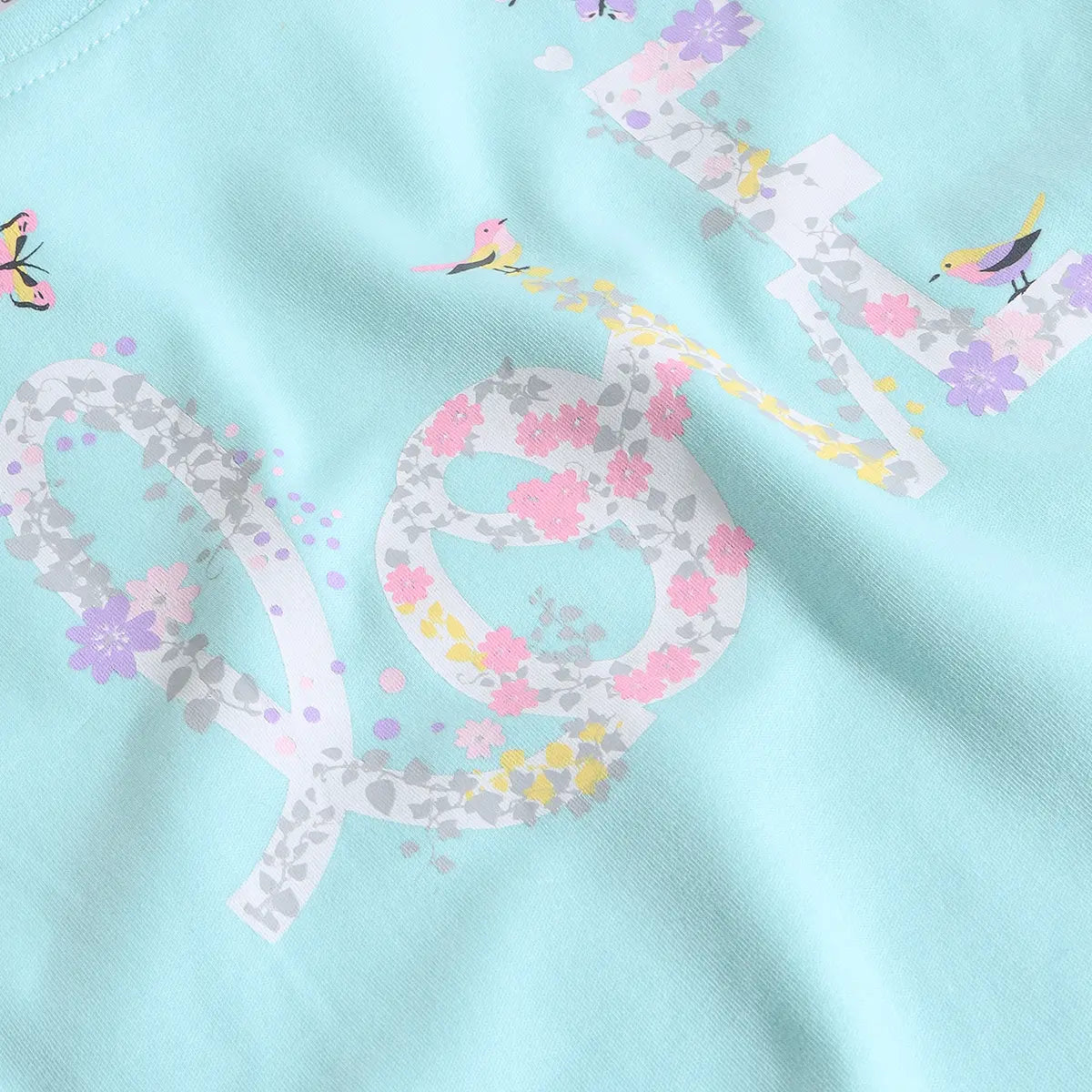 Girls Sky Blue Typographic Printed Short Sleeves T-Shirt With Shorts Sets Sets