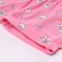 Girls Pink Teddy Bear Graphics Puff Sleeve Top With Printed Shorts Sets Sets