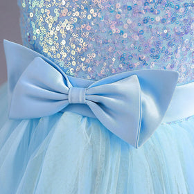 Girls Sky Blue Sequin Embellished Tutu Party Wear Dress Party Dresses