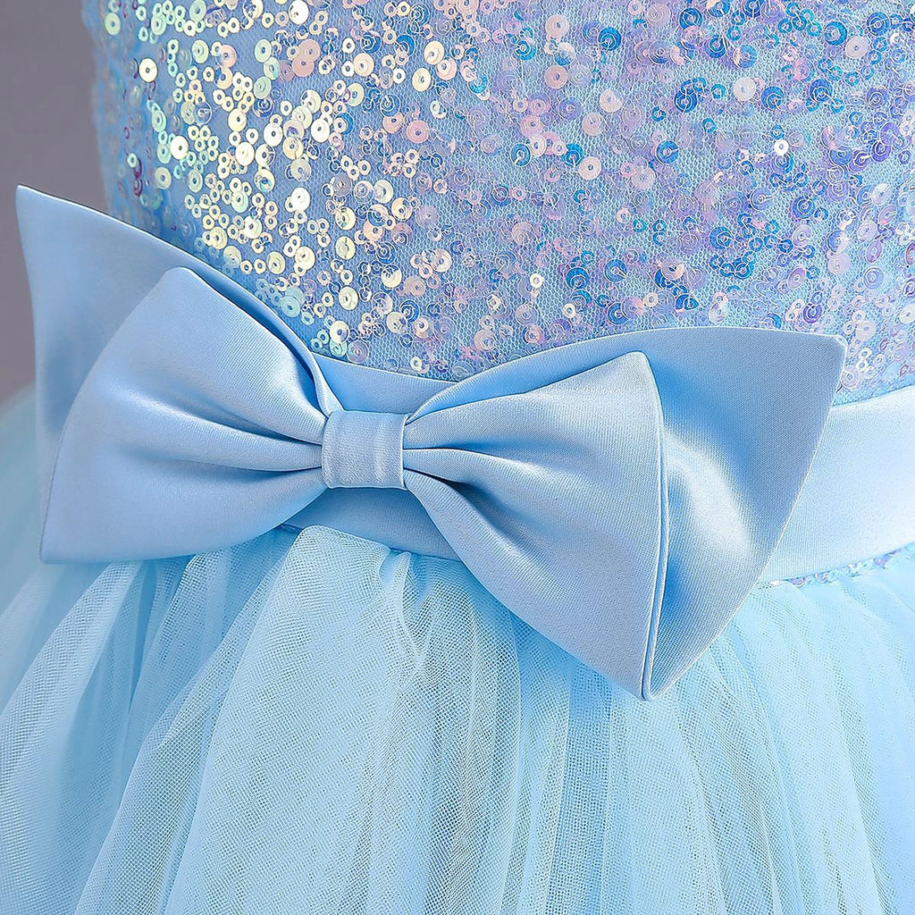 Girls Sky Blue Sequin Embellished Tutu Party Wear Dress Party Dresses