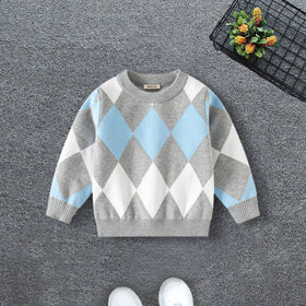 Boys Multicolor Regular Sweater With Self-Design Diamond Patterns Sweaters & Cardigans Multicolor 2-3 Y