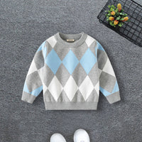 Boys Multicolor Regular Sweater With Self-Design Diamond Patterns Sweaters & Cardigans Multicolor 2-3 Y