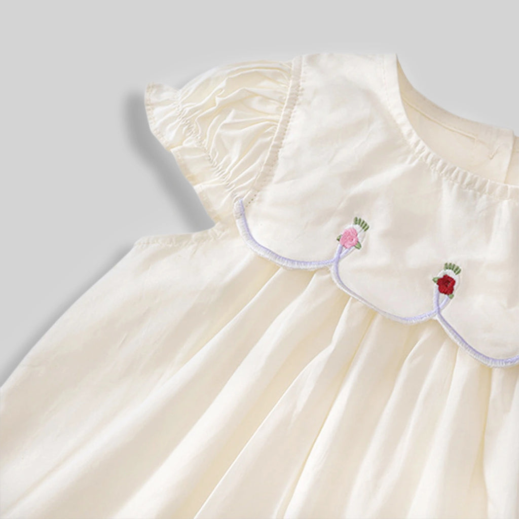 Girls Off-White Embroidered Puff Sleeve Fit & Flare Dress Casual Dresses