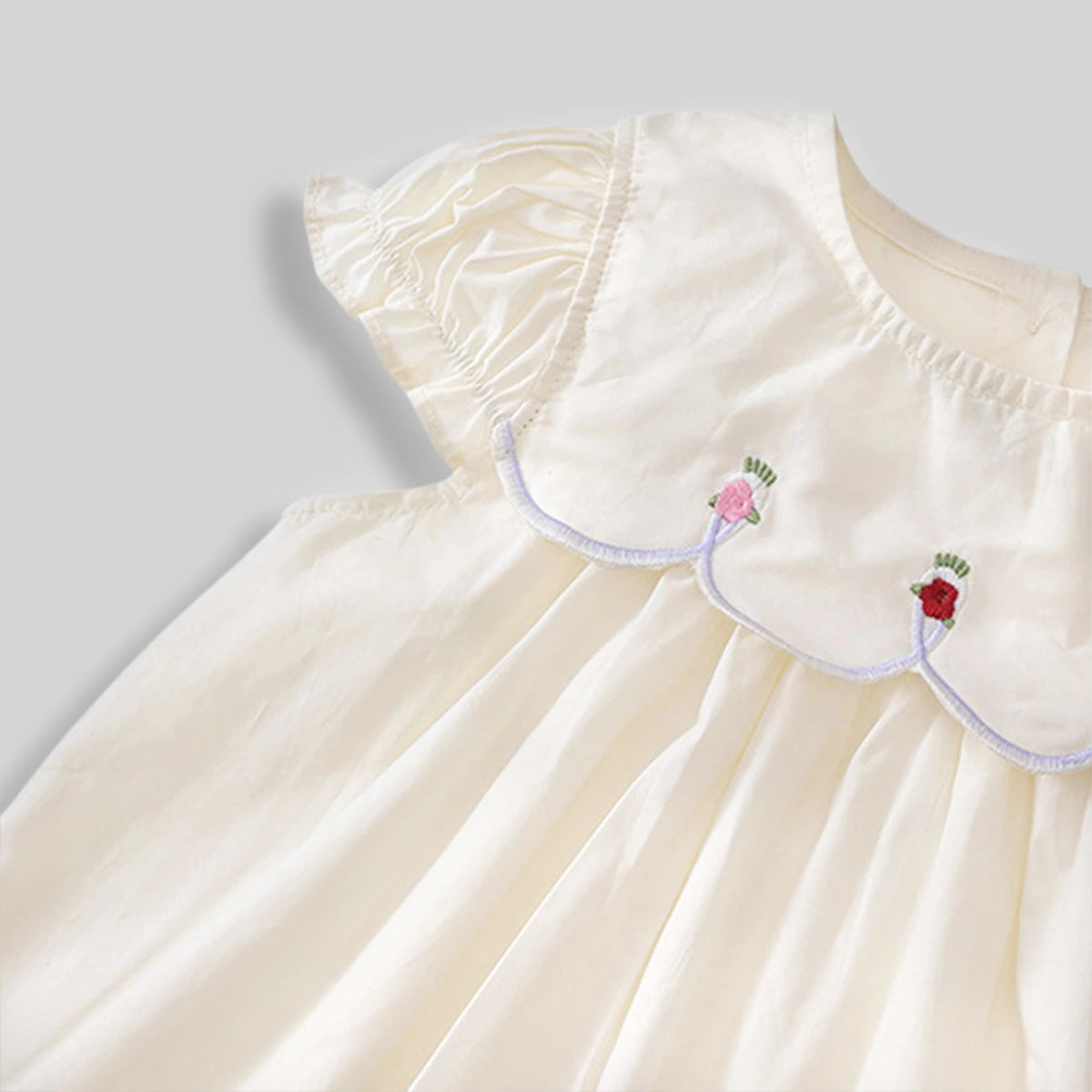 Girls Off-White Embroidered Puff Sleeve Fit & Flare Dress Casual Dresses